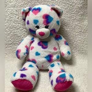 Build A Bear White Heart Bear Plush Pink Blue and Purple Hearts 18in 💜